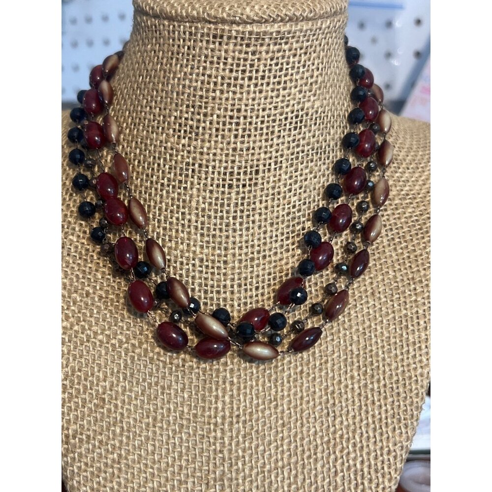 Vtg 70s Multi 4 Strand Necklace Copper Chain Acrylic Beads Choker Adj 13 - 15"